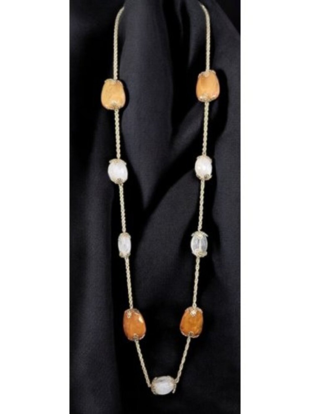 Twisted Goldtone Chain Chunky Beaded 38” Necklace